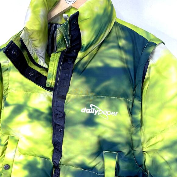 Daily Paper Down Puffer Jacket / Vest Green Tie Dye Womens XL Cropped Streetwear - Picture 8 of 16